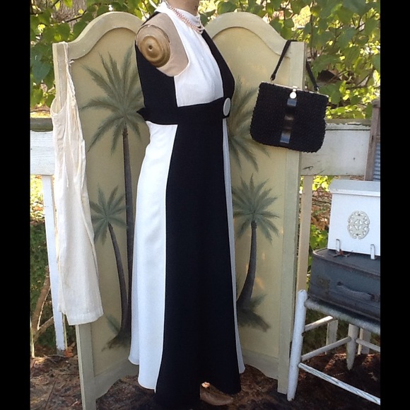 VTG 60s MOD COLORBLOCK MAXI DRESS - Picture 3 of 4