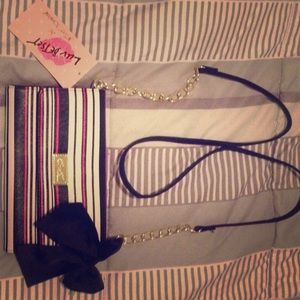 NWTBetsey Johnson crossbody-black pink&white strip