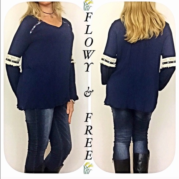 ✨FLASHSALE Flowy & Free Boho Peasant Top Fringe M - Picture 3 of 4