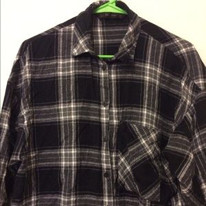 Dark navy blue plaid flannel Zara button up.