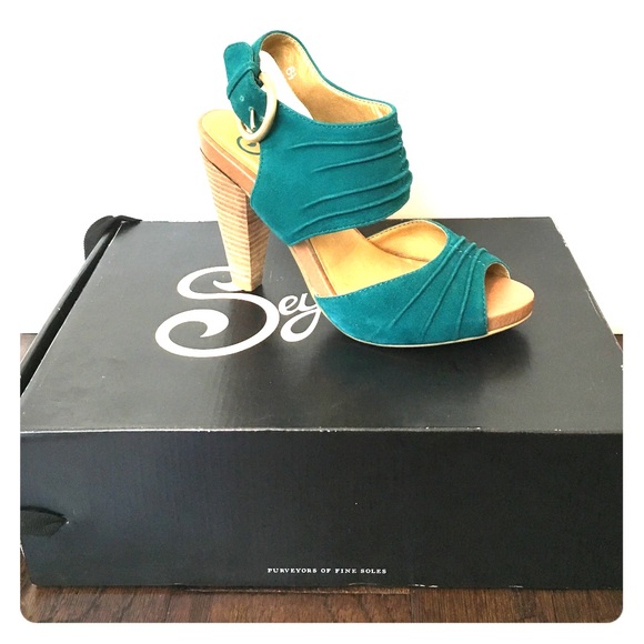Seychelles Gypsy Heel, Teal Suede, Size 6.5