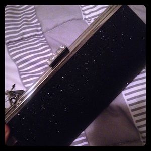 NWT Sasha Black sparkle clutch w/ jeweled lock