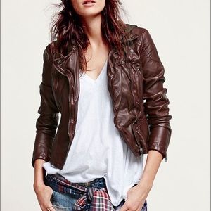 Free People Vegan Leather Moto Jacket with Hood