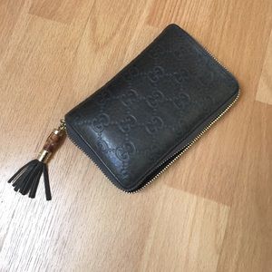 Gucci Bamboo Tassel Leather Zip Around Wallet