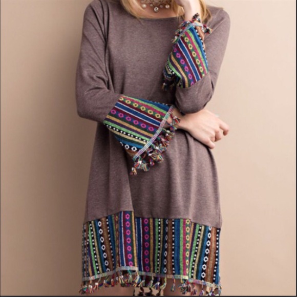 FRENCH TERRY BOHO HEM DRESS - Picture 3 of 4