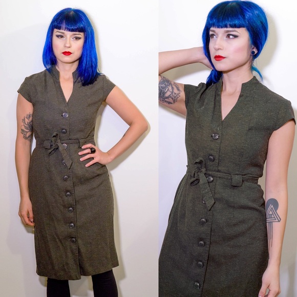LAST CHANCE: Army Green Vintage 1940's  Midi Dress