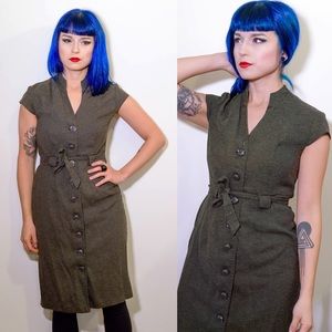 LAST CHANCE: Army Green Vintage 1940's  Midi Dress