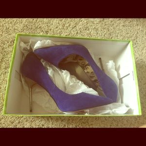 8.5 cobalt blue, snake skin and suede stilettos