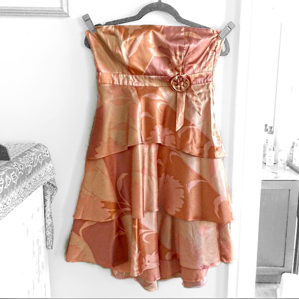 Anthropologie Silky Tiered Rose Gold Dress