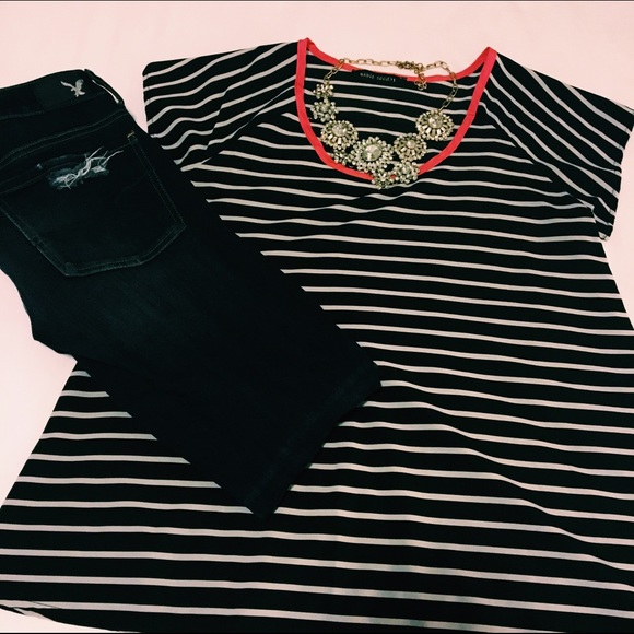 Nordstrom Striped Blouse with Neon Detail