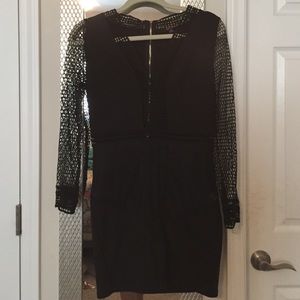 Mesh Sleeved Black Mini Dress