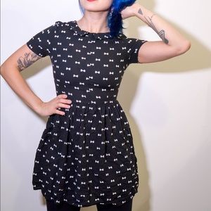 Peter Pan Collar Fit & Flare Black Patterned Dress