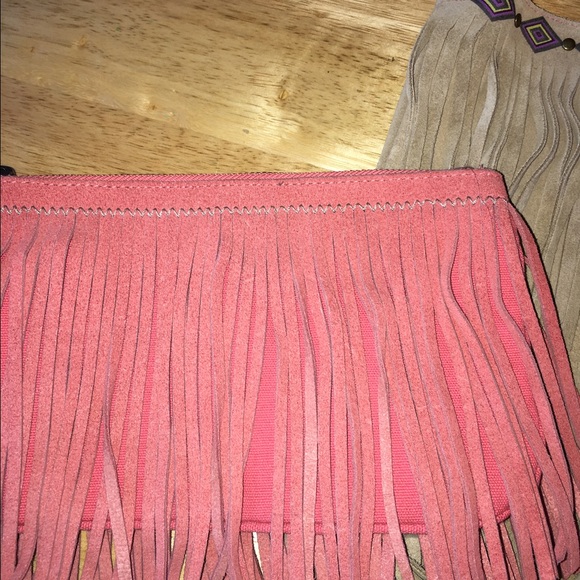Suede Fringe Cross Body Bag and Clutch - Picture 2 of 4