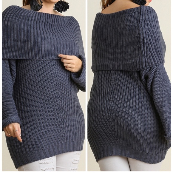 Fold Over Ribbed Gray Sweater--ONLY ONE XL LEFT!! - Picture 2 of 2