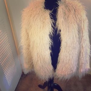 Zara New Cream Faux Fur Coat