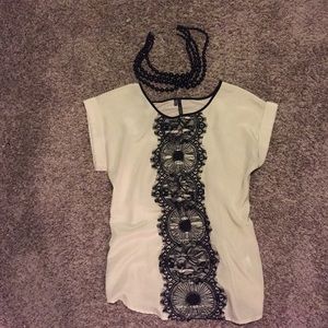 Beige Maurice's blouse with black lace