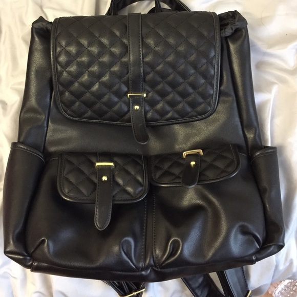 Quilted black leather backpack