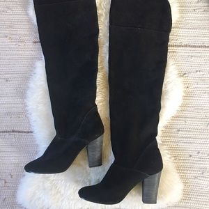 Black Suede Knee-High Boots