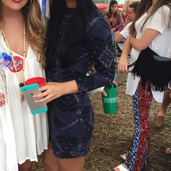 Free People Blue Patterned Fitted Dress S