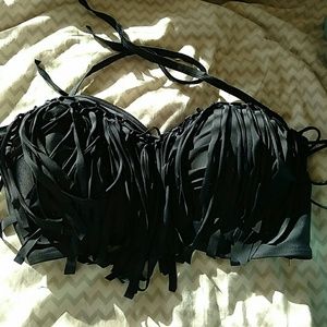 Black Fringe Bikini Top