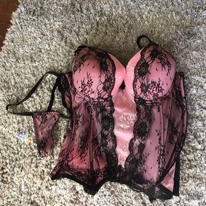 Pink and Black Fredericks of Hollywood Corset.