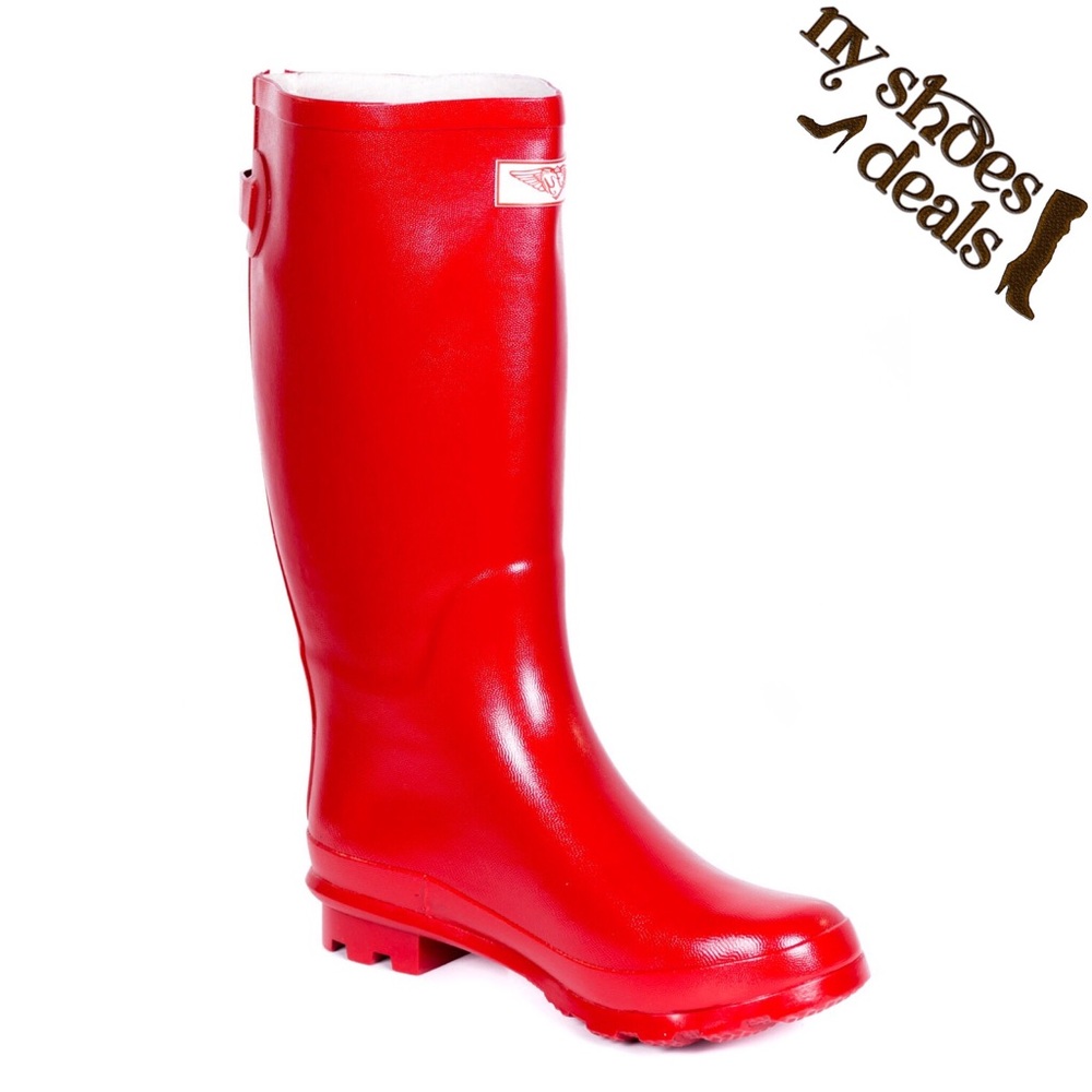 Women Red Rubber Rainboots W/Zipper Design - Picture 1 of 3