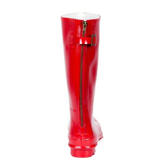 Women Red Rubber Rainboots W/Zipper Design - Picture 2 of 3