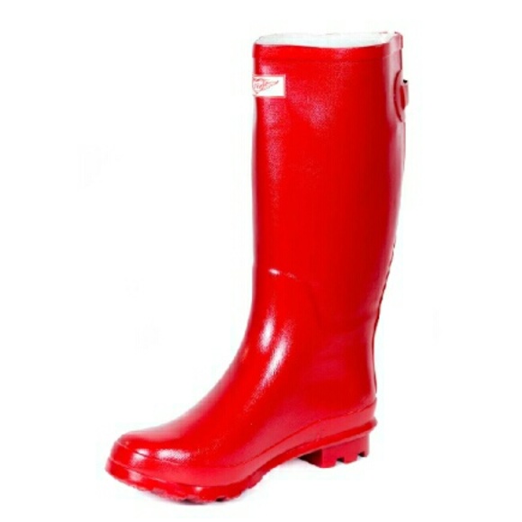 Women Red Rubber Rainboots W/Zipper Design - Picture 3 of 3
