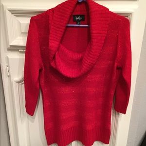 Red sweater cowl neck sweater