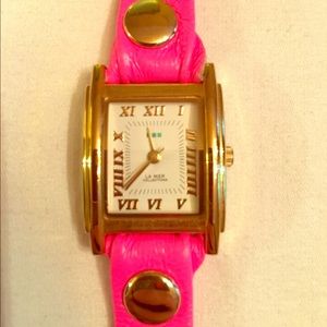 La Mer Neon Simple Wrap Watch, Gold/Neon Pink