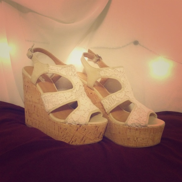 White lace wedges