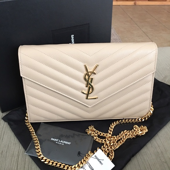 YSL wallet on chain Medium Nude poudre - Picture 3 of 7