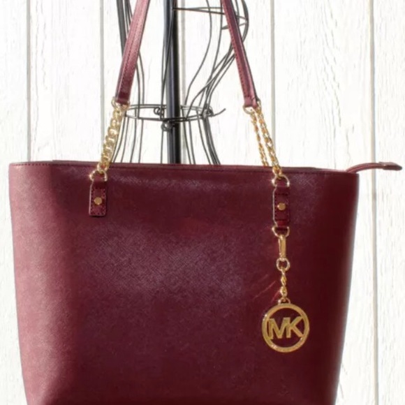 NWT Michael Kors Leather Merlot Chain Tote