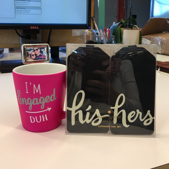Kate Spade luggage tags + I'm engaged mug