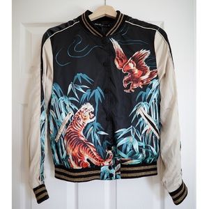 NWT Bomber jacket, eagle/tiger motif, gold trim