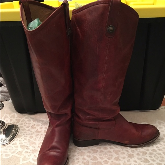 Frye Melissa button extended calf cognac