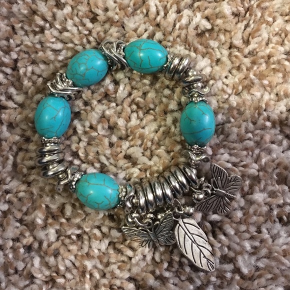 Silver and blue beaded bracelet