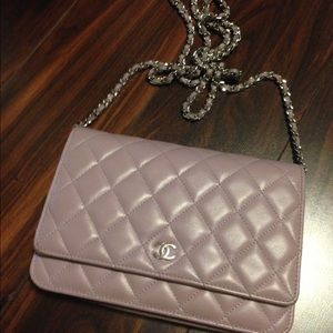 Chanel lambskin lavender wallet on chain purse WOC