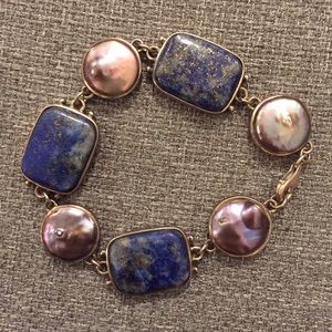 Blue lapis and fresh water pearl bracelet