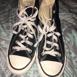 Black and white high top converse