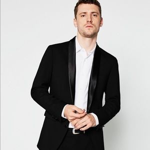 Men's ZARA Black Satin Lapel Blazer- Size 38