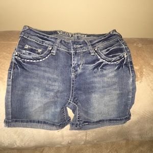 denim mid length shorts