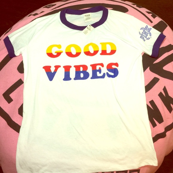 Pink Victoria S Secret Tops Salevs Pink Medium Good Vibes Tshirt
