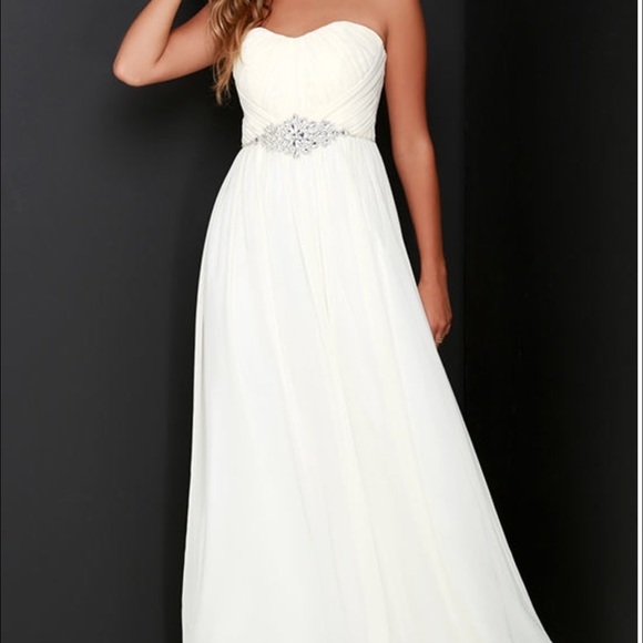 Lulus long strapless sweetheart jewel white dress