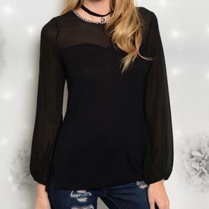 Black Basic Top With Silver Gems