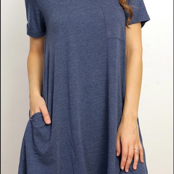 Navy T Shirt Dress with Hidden Side Pockets