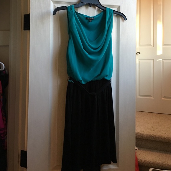 Express teal and black dress