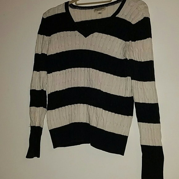 Blue and cream cable knit sweater