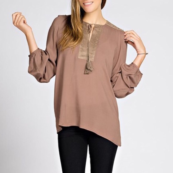Suede contrast metal trim top