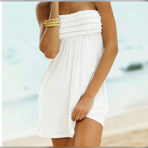 ✨Ruffled white cover up or dress with tie back